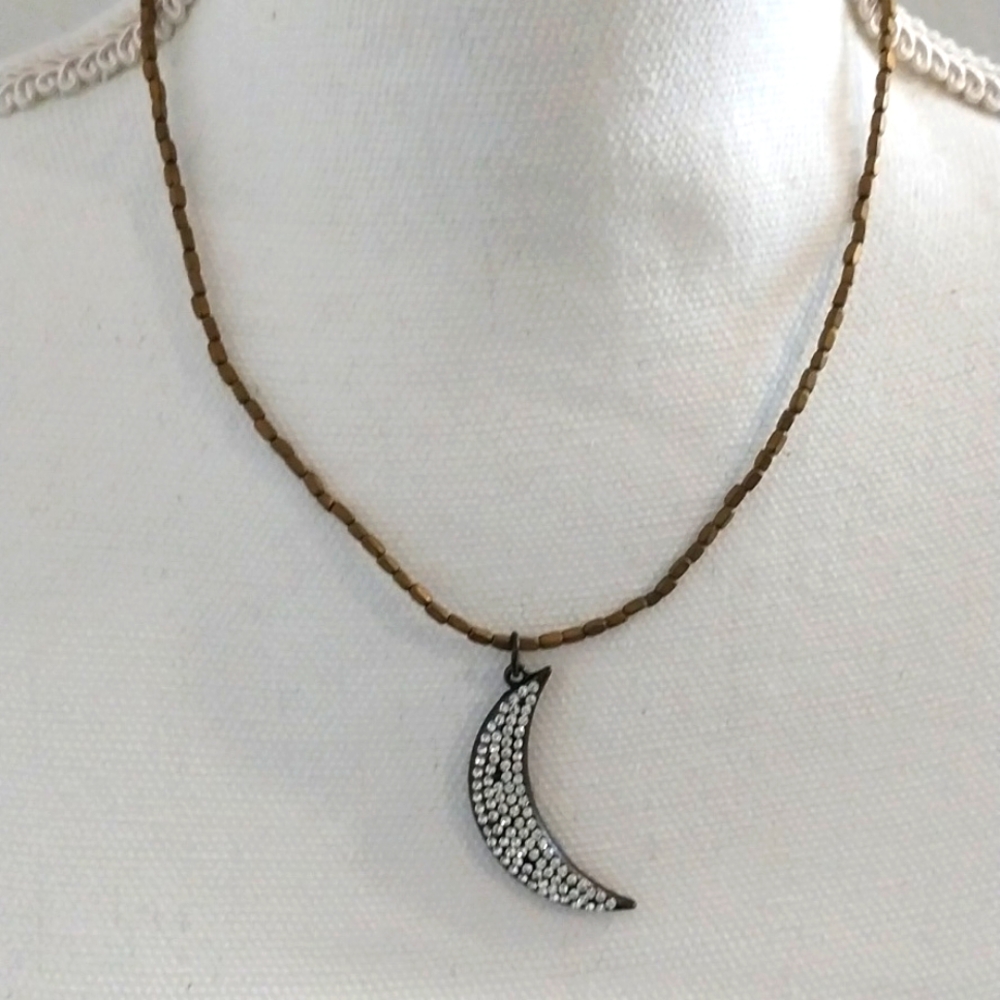 Beautiful boho rhinestone moon necklace New